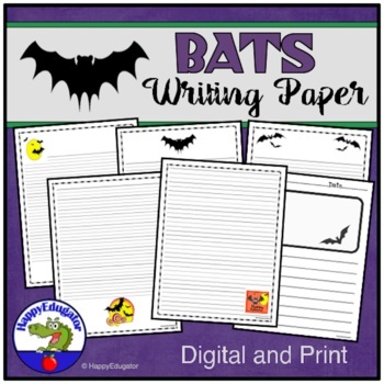 Preview of BATS Writing Paper - Lined Paper - Bat Theme Digital and Printable