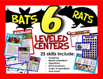 Preview of BATS and RATS! 6 Math centers, 25 skills, 5 levels