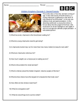 Preview of Netflix/BBC - Hidden Kingdoms - "Secret Forests" Video Worksheet NGSS LS4-3