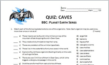 Planet Earth CAVES Video Quiz {Editable} by Tangstar Science