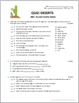 Planet Earth - DESERTS - Video Questions & Quiz Combo Editable