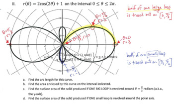 Preview of BC Calculus practice: Polar curves - area, arc length, & volume