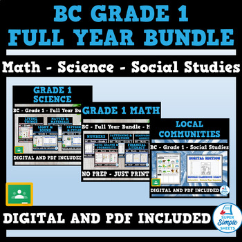 Preview of BC Grade 1 Full Year Bundle - Math - Science - Social Studies