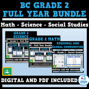Preview of BC Grade 2 Full Year Bundle - Math - Science - Social Studies