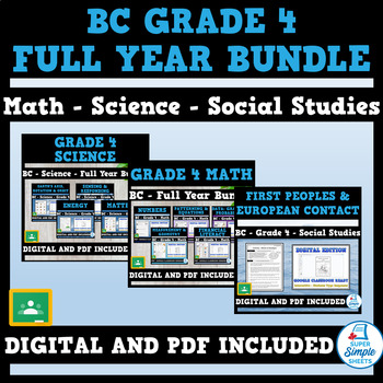 Preview of BC Grade 4 Full Year Bundle - Math - Science - Social Studies