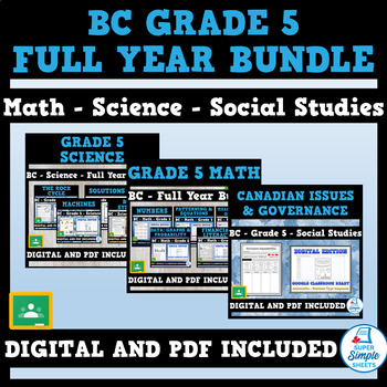 Preview of BC Grade 5 Full Year Bundle - Math - Science - Social Studies