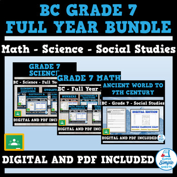 Preview of BC Grade 7 Full Year Bundle - Math - Science - Social Studies