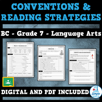 Preview of BC Language Arts ELA - Grade 7 - Conventions and Reading Strategies