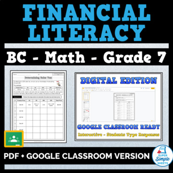Preview of BC - Math - Grade 7 - Financial Literacy Strand - GOOGLE AND PDF