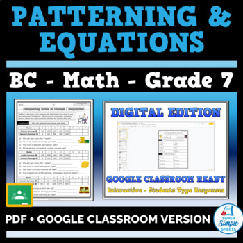Preview of BC - Math - Grade 7 - Patterning and Equations Strand - GOOGLE AND PDF