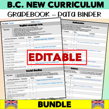Preview of BC New Curriculum Assessment Binder BUNDLE | EDITABLE Gradebooks | NWT