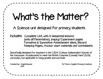 Preview of BC New Curriculum- Gr. 1 Science- Matter Unit
