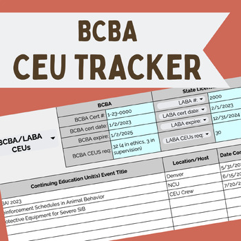 Preview of BCBA CEU Tracker - Excel Spreadsheet