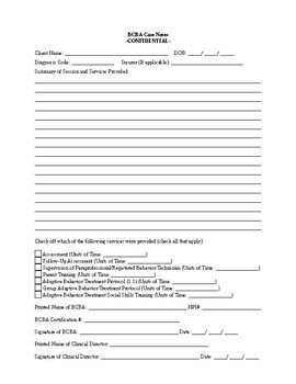 Bcba Case Notes Template By Brian Conners Bcba Llc Tpt