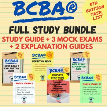Preview of BCBA Exam Full Study Bundle | 5th Edition Task List | Study Guide | 3 Mock Exams
