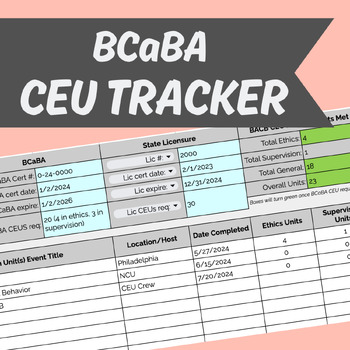 Preview of BCaBA CEU Tracker Spreadsheet - Google Sheets
