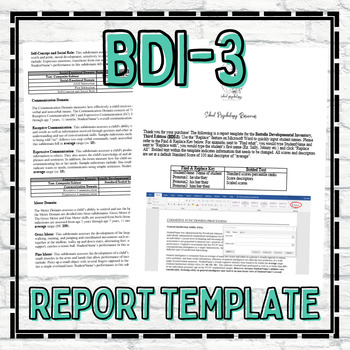 Preview of BDI 3 Report Template School Psychology Special Education Assessment Evaluation