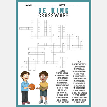 BE KIND THEMED crossword puzzle worksheet activity by Mind Games Studio