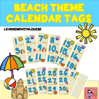 BEACH THEME CALENDAR TAGS by Learning with Louise | TPT