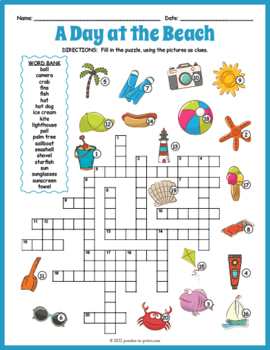 summer crossword puzzle printable teaching resources tpt