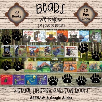 Preview of BEARS We Know (& Love to Read) Virtual Library & Fun Room - SEESAW/Google Slides