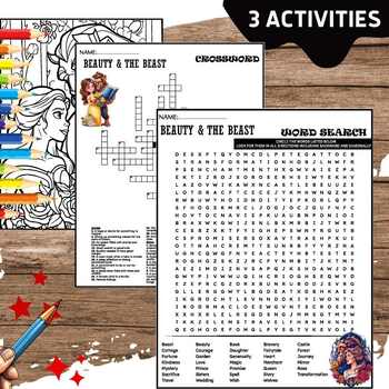 BEAUTY THE BEAST Fun Worksheets Word Search Crosswords Coloring Page