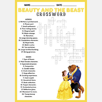BEAUTY THE BEAST crossword puzzle worksheet activity by Mind Games Studio