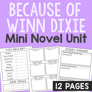 Preview of BECAUSE OF WINN DIXIE Novel Unit Study | Book Report Project Worksheets Activity
