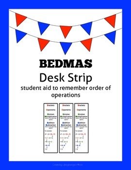 Preview of BEDMAS Desk Strip: student aid to remember order of operations