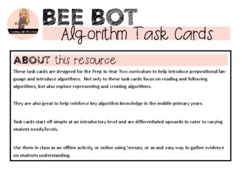 Preview of BEE BOT ALGORITHM Tasks Cards
