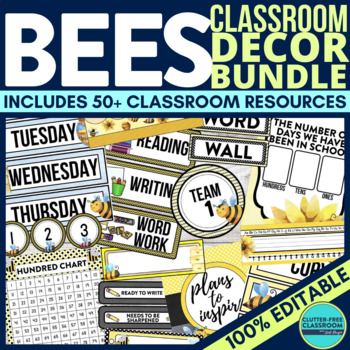 Preview of BEE Classroom Decor Bundle HONEY BEE Theme Decorations Editable Bee Kind hive