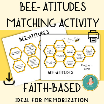 Preview of BEE-atitudes Matching Activity, Faith-based, Bible Printable, Beatitudes