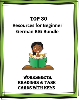 Preview of BEGINNER German BIG Bundle: 30 Worksheets, Readings + Task Cards @50% off!