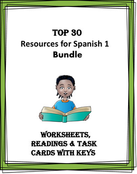 Preview of Spanish 1 BIG Bundle: 30 Worksheets, Readings + Task Cards @50% off!