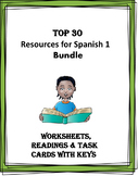 Spanish 1 BIG Bundle: 30 Worksheets, Readings + Task Cards