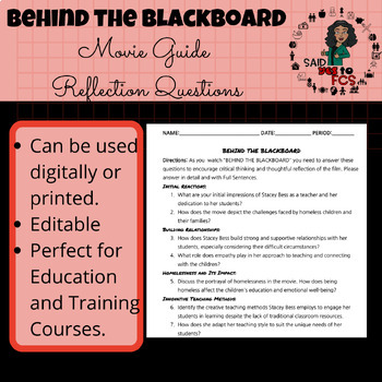 Preview of BEHIND THE BLACKBOARD Reflection Questions/Movie Guide (IPET)