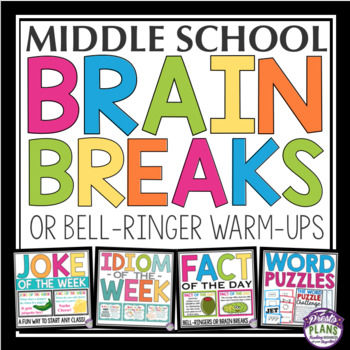 Preview of Bell Ringers or Warm Ups - Fun Word Puzzles, Jokes, Facts, Idioms - Brain Breaks