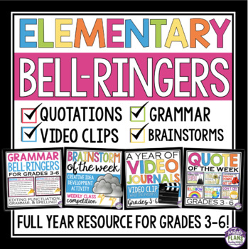 Preview of Elementary Bell Ringers - Grammar, Brainstorming, and Writing Bell Work Warm Ups