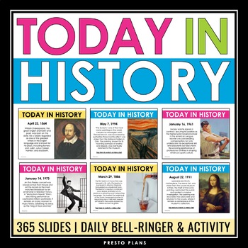 Preview of History Bell Ringers - Today in History Daily Warm Up Slides for Social Studies