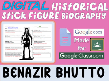 Preview of BENAZIR BHUTTO - Digital Stick Figure Mini Bios for Women's History Month