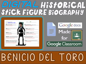 Preview of BENICIO DEL TORO Digital Historical Stick Figure Biographies  (MINI BIO)