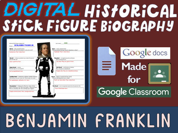 Preview of BENJAMIN FRANKLIN Digital Historical Stick Figure (bios) Editable Google Docs