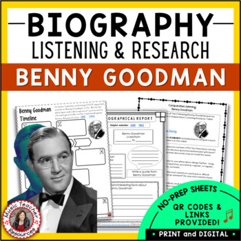 Preview of Musician Worksheets - BENNY GOODMAN Biography Research and Listening Activities