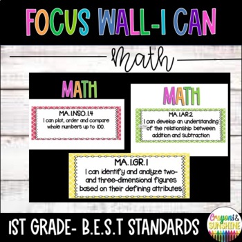 Preview of BEST Florida Standards 1st grade MATH I Can Posters + Checklist + Focus Wall