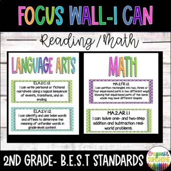 Preview of BEST Florida Standards 2nd grade ELA + MATH I Can Posters + Checklist BUNDLE