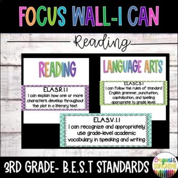 Preview of BEST Florida Standards 3rd grade ELA I Can Posters  | Checklist | Focs Wall