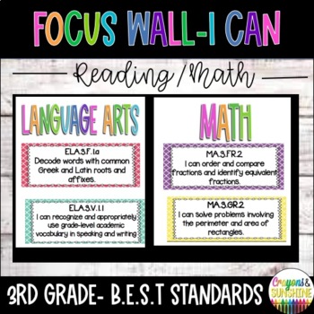 Preview of BEST Florida Standards 3rd grade ELA + MATH | I Can Posters | Checklist BUNDLE