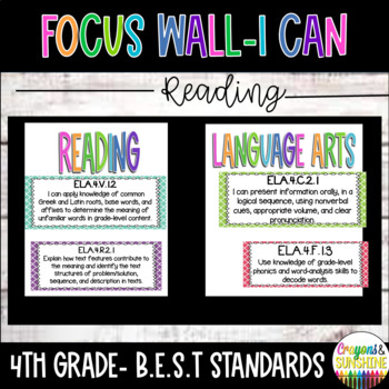 Preview of BEST Florida Standards 4th grade ELA I Can Posters | Checklist | Focus Wall