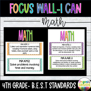 Preview of BEST Florida Standards 4th grade MATH I Can Posters | Checklist | Focus Wall