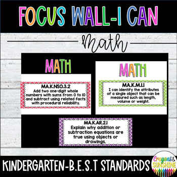 Preview of BEST Florida Standards KINDERGARTEN MATH I Can Posters | Checklist | Focus Wall